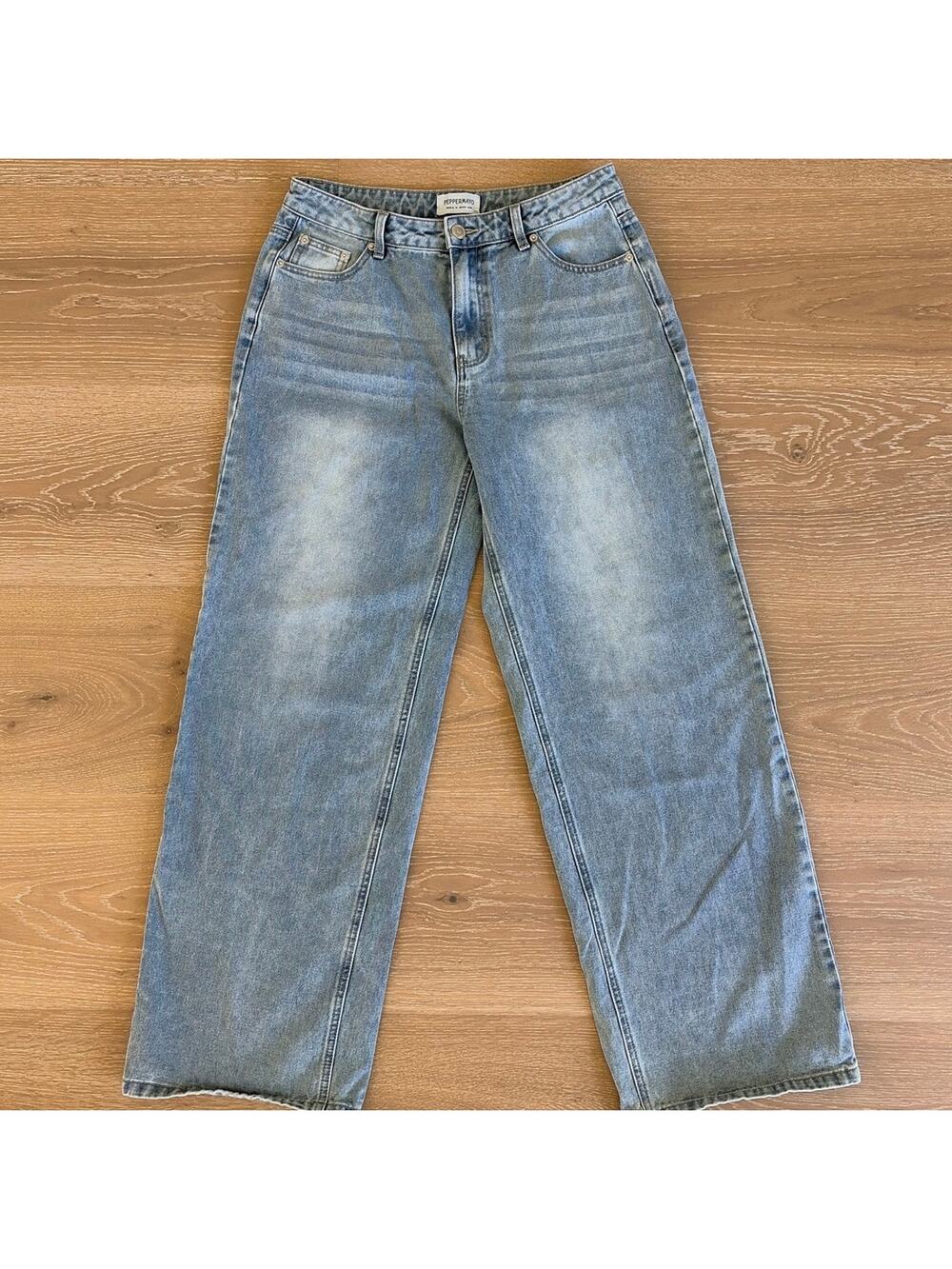 Peppermayo Jeans Baggy Wide Faded Size 6 Blue